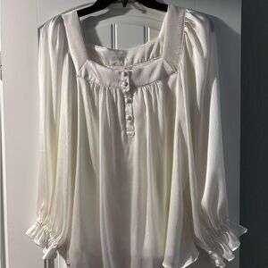 LC Lauren Conrad Cream Blouse with Button Detail